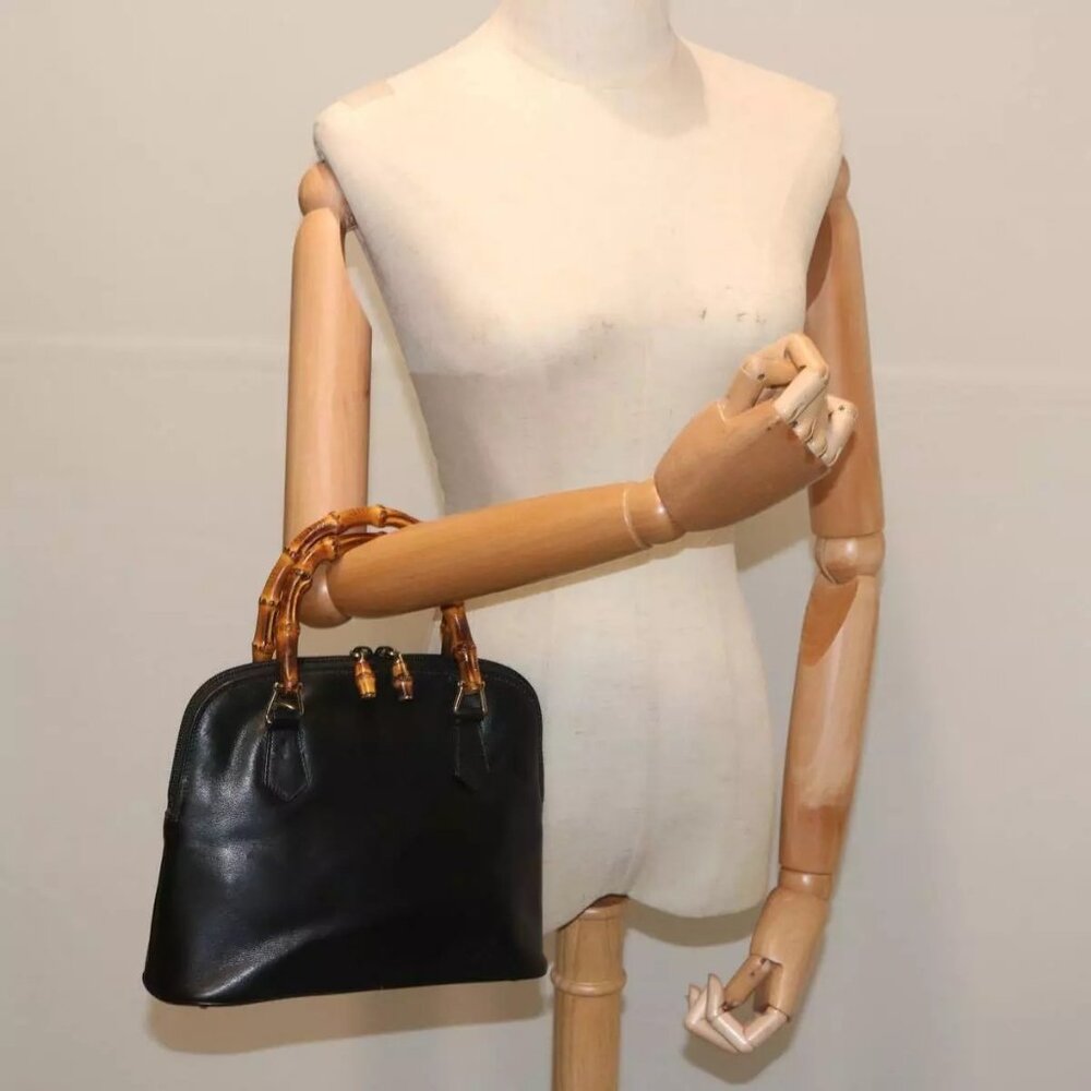 GUCCI Bamboo Hand Bag Leather 2way Black - Picture 5 of 15
